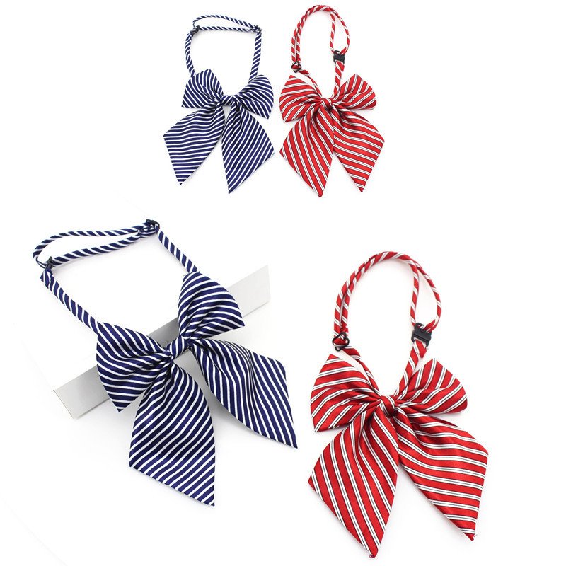 Women's Striped Satin Tie Red Butterfly Black Knot Design Fashionable Hotel Clerk Waitress Neck Wear Black Red Ribbon Ties
