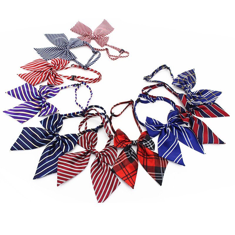 Women's Striped Satin Tie Red Butterfly Black Knot Design Fashionable Hotel Clerk Waitress Neck Wear Black Red Ribbon Ties