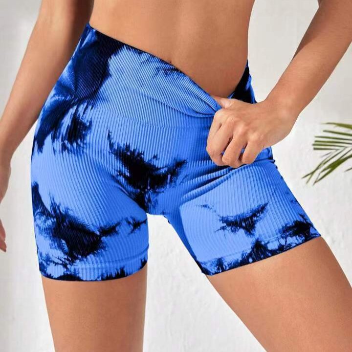 2023 Hot selling Tie dye yoga shorts High waisted hip lift Yoga pants Running fitness sexy yoga girls in shorts