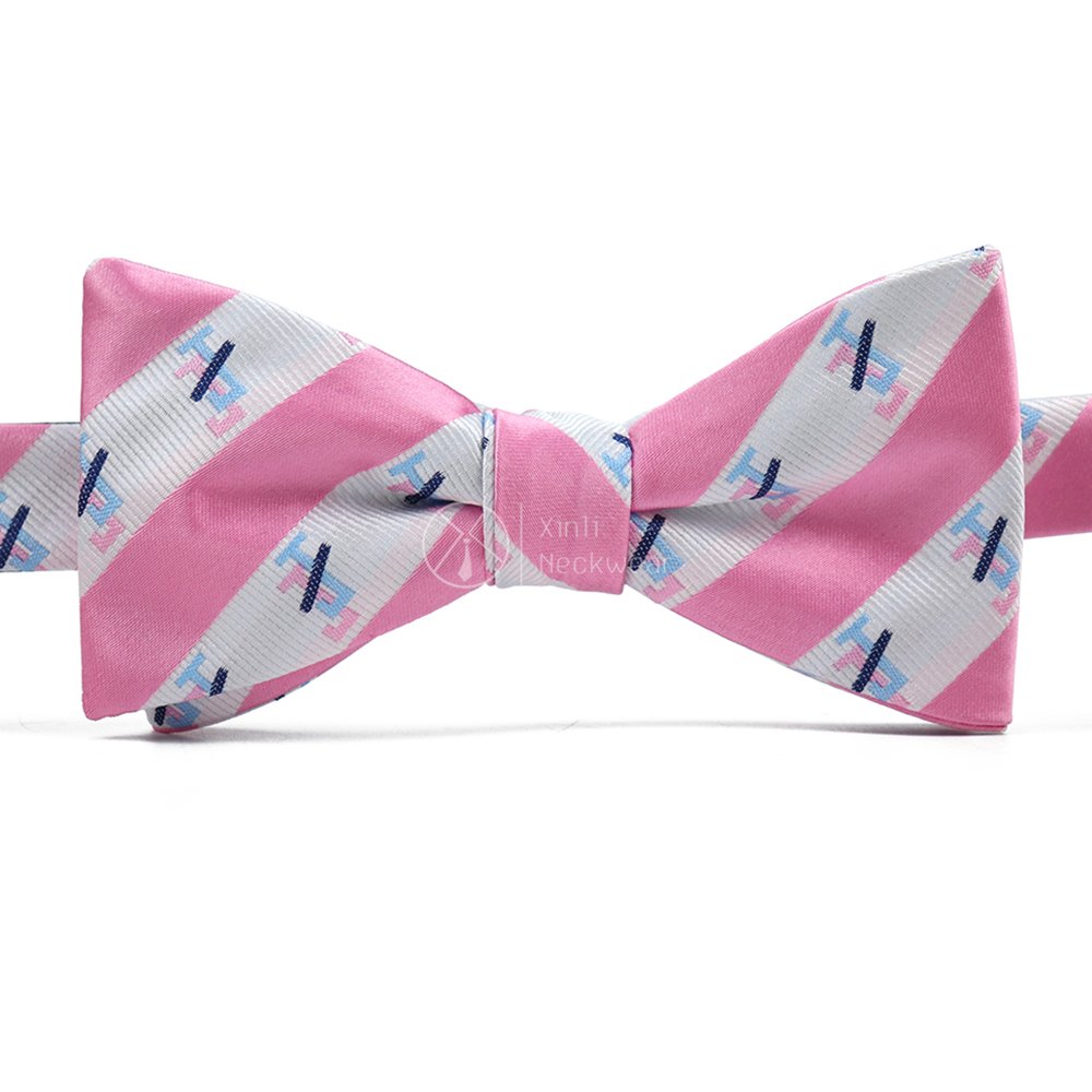 Fashion Pink White Striped Logo Handkerchiefs Polyester Jacquard Sorority Brooch Jack and Jill Custom Bow Tie Set