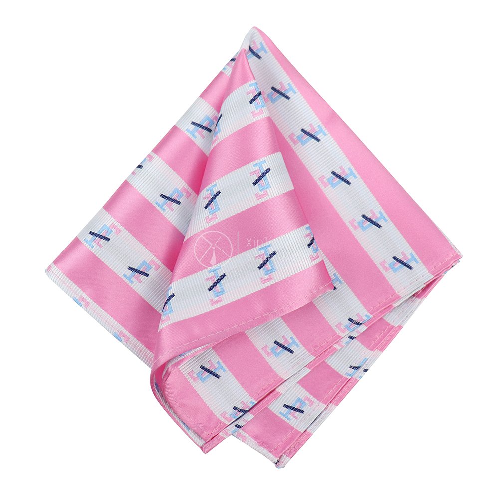 Fashion Pink White Striped Logo Handkerchiefs Polyester Jacquard Sorority Brooch Jack and Jill Custom Bow Tie Set
