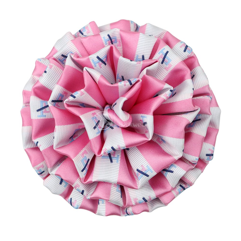 Fashion Pink White Striped Logo Handkerchiefs Polyester Jacquard Sorority Brooch Jack and Jill Custom Bow Tie Set