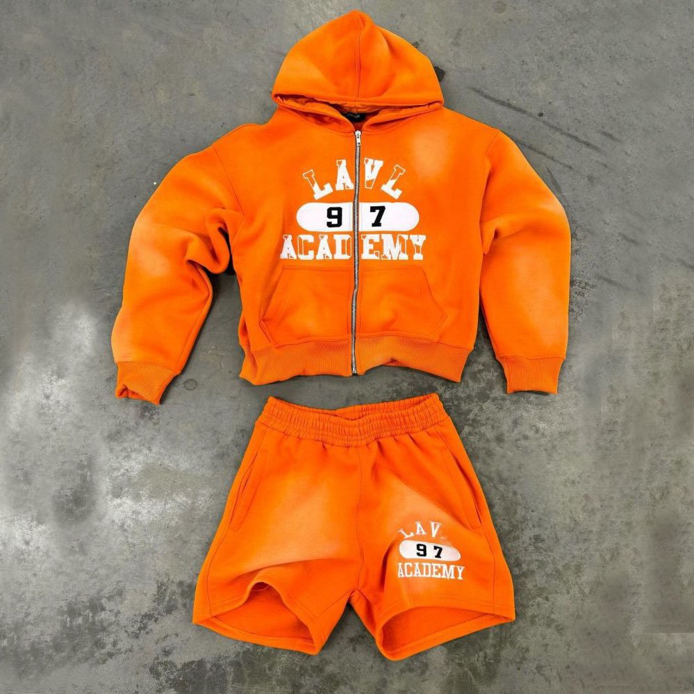 Unisex Spring Hoodie And Short Sets Custom Blank Oversized Acid Non Full Mens Cotton Zip Up Hoodie And Jogger Set