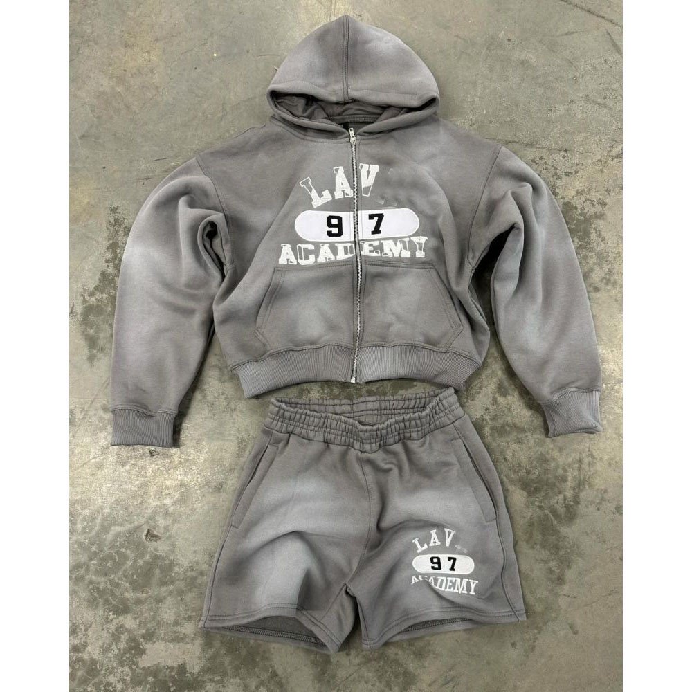 Unisex Spring Hoodie And Short Sets Custom Blank Oversized Acid Non Full Mens Cotton Zip Up Hoodie And Jogger Set