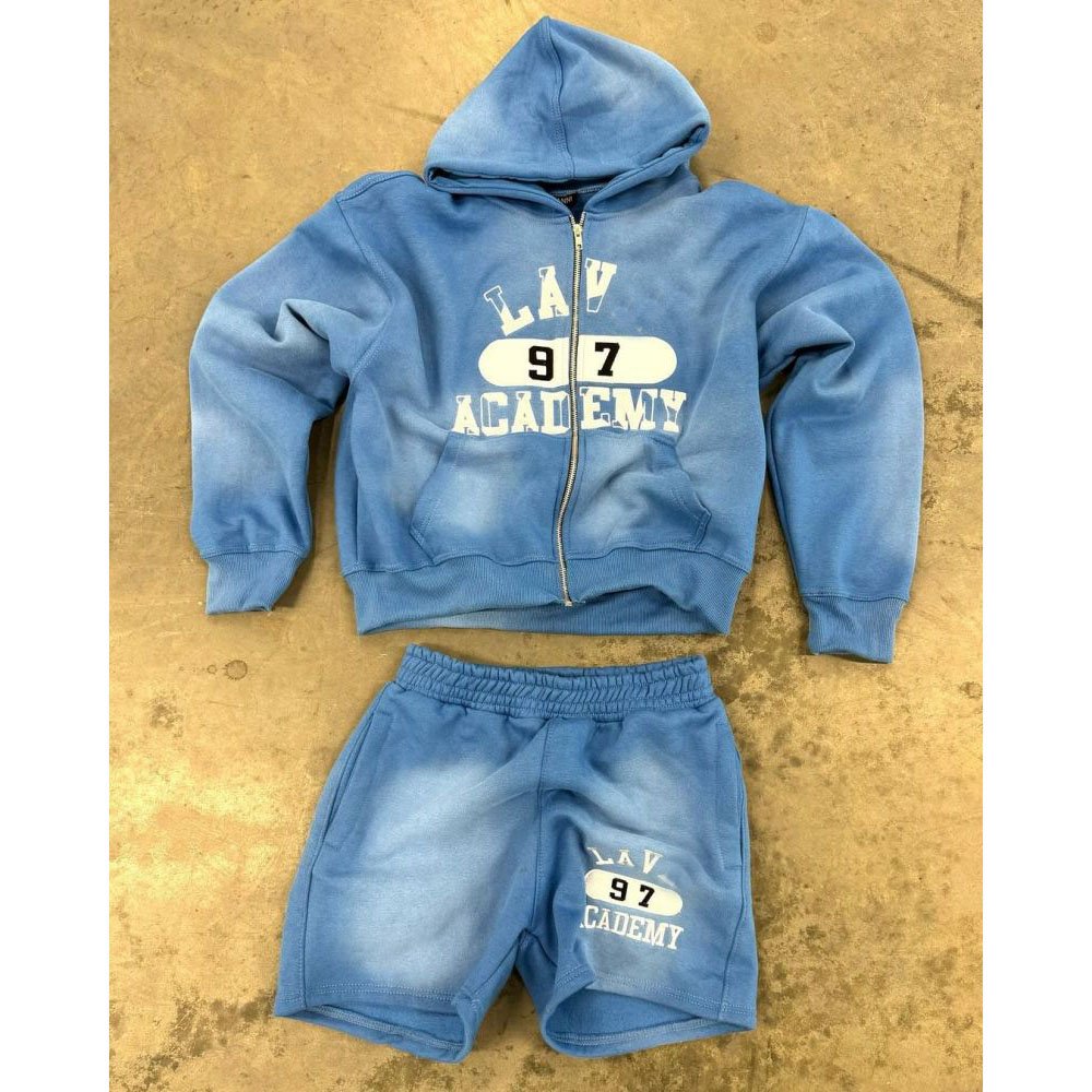 Unisex Spring Hoodie And Short Sets Custom Blank Oversized Acid Non Full Mens Cotton Zip Up Hoodie And Jogger Set