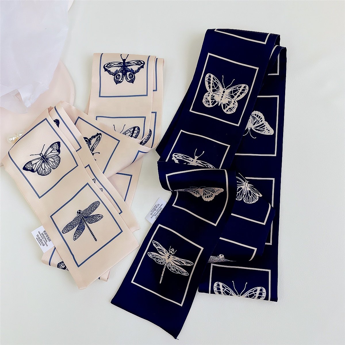 Summer Small Silk Scarf Simulation Silk Long Silk Scarf Female Decoration Scarf Hair Band Tied Bag Ribbon