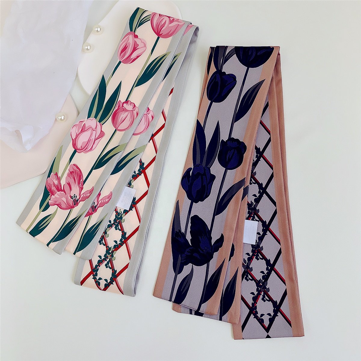 Summer Small Silk Scarf Simulation Silk Long Silk Scarf Female Decoration Scarf Hair Band Tied Bag Ribbon