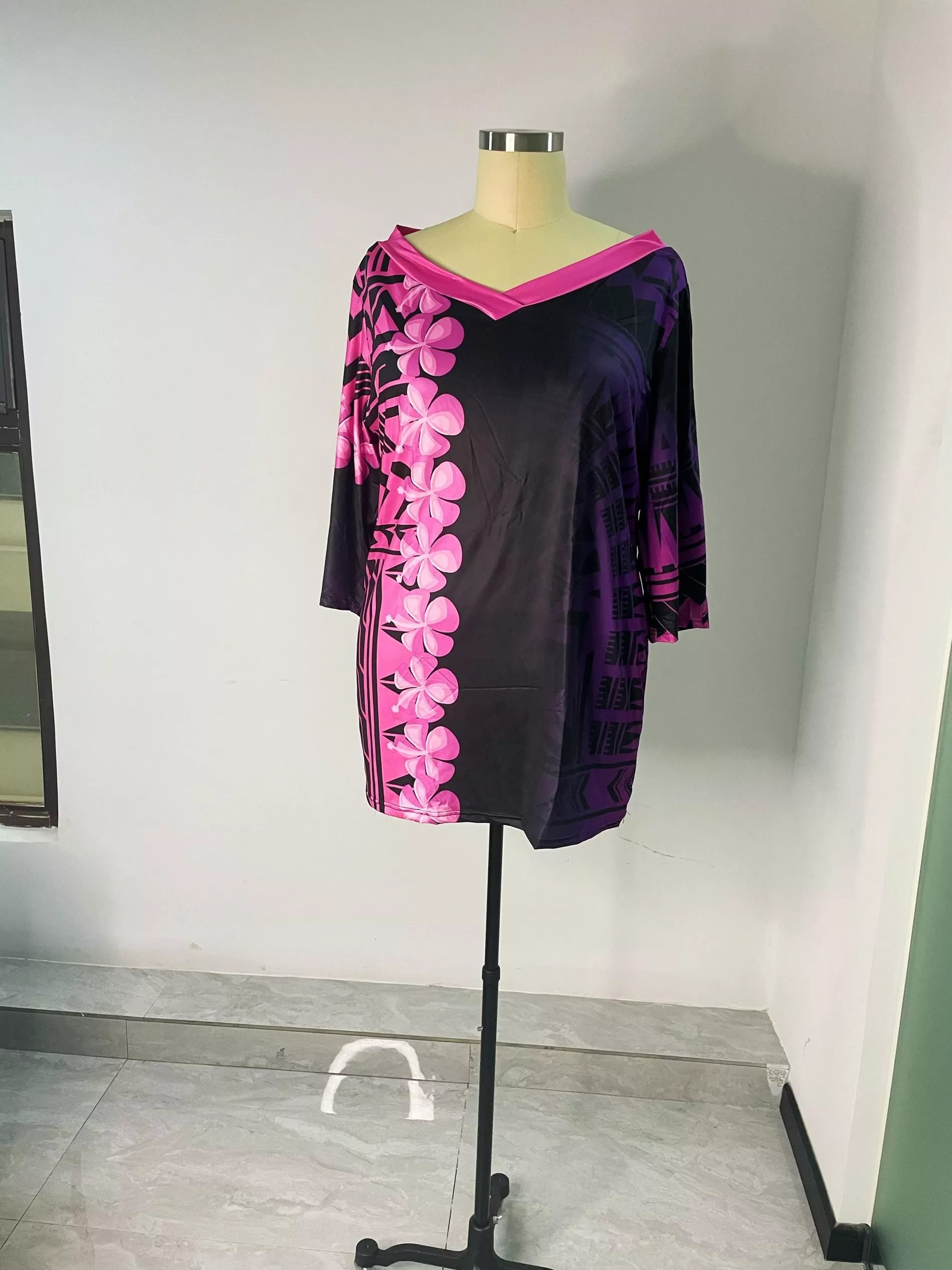 Polynesian Tribal Tapa Pattern Design Samoa Tonga Puletasi Dress V Neck Ptaha Womens Lavalava Set Two 2 Piece Outfits Sets Dress