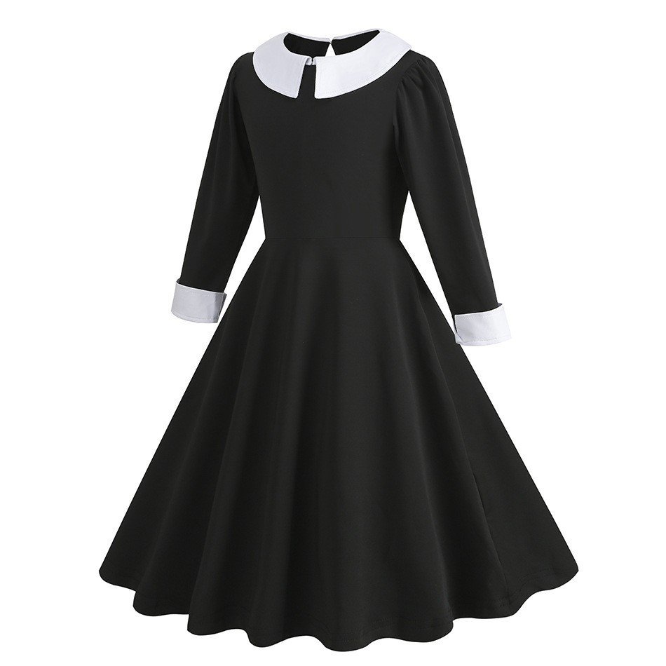 New Halloween TV&Movie Cosplay Costume Girls Black Mesh Dress Birthday Party Dance Prom Dress Up The Addams Family Wednesday