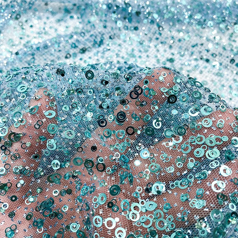 China Color Sparkle Glitter Net Fabric Glued Glitter Lace Shimmer Shiny Wedding Tulle Sequins Lace Fabric For Bridal Party Dress