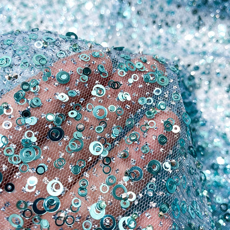 China Color Sparkle Glitter Net Fabric Glued Glitter Lace Shimmer Shiny Wedding Tulle Sequins Lace Fabric For Bridal Party Dress