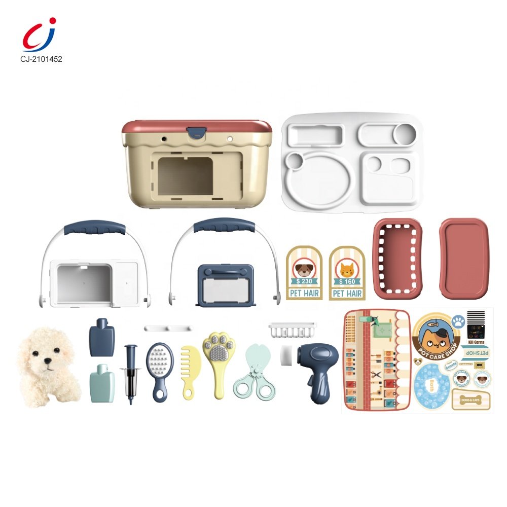 23PCS kids DIY play house toy 2 in 1 hand basket table shop pet care role play set grooming toys feeding toy pet play set