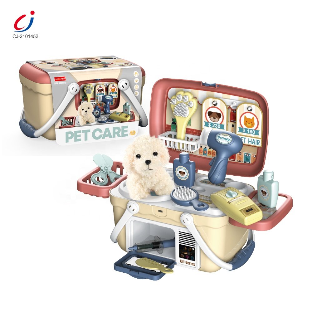 23PCS kids DIY play house toy 2 in 1 hand basket table shop pet care role play set grooming toys feeding toy pet play set