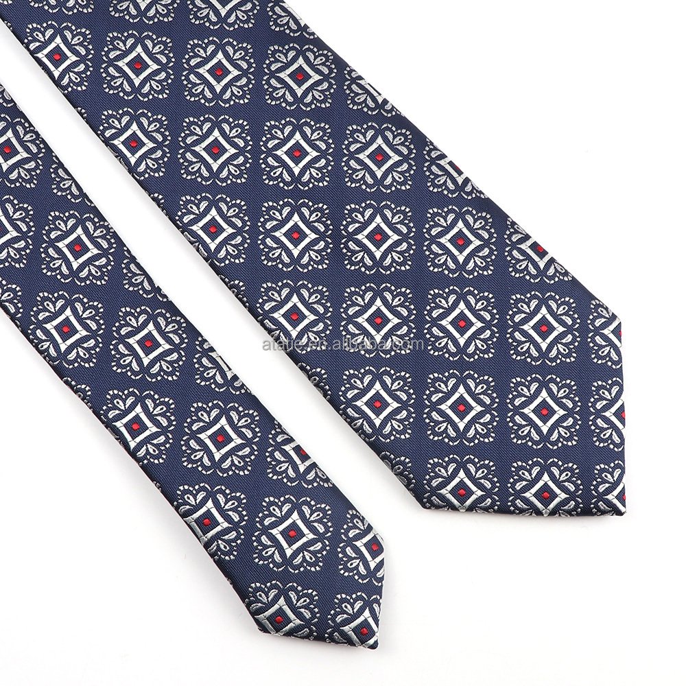 New Men's Casual 7CM Ties Classic Polyester Woven Party Neckties Fashion Burgundy Flower Man Neck Tie For Wedding Business Male