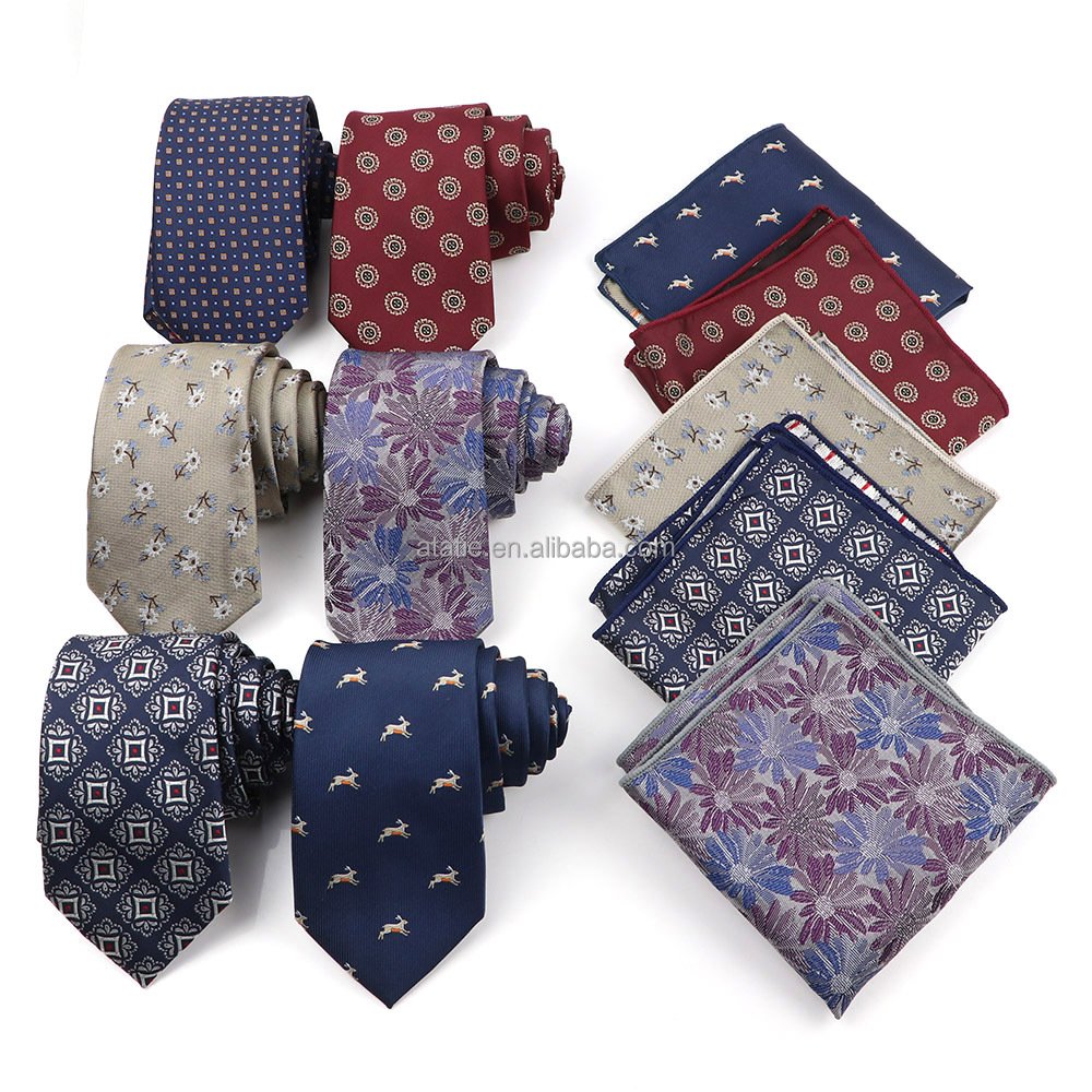 New Men's Casual 7CM Ties Classic Polyester Woven Party Neckties Fashion Burgundy Flower Man Neck Tie For Wedding Business Male