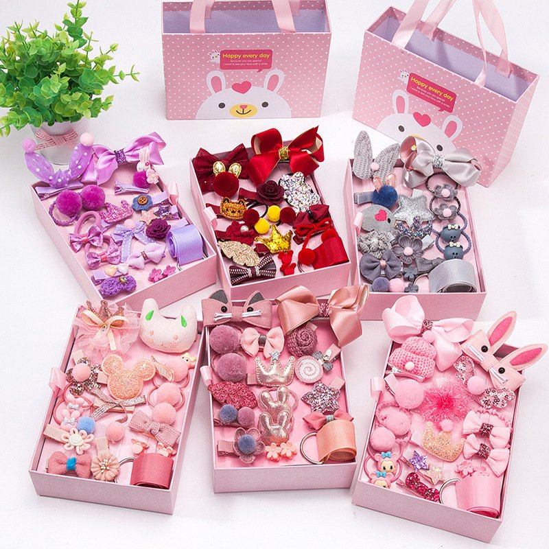 Children 18Pcs Sets Bobby Pins Hair Clips Ornaments Bow Hairgrips Hair Accessories For Toddler Girls Gift Box Hair Ties Set