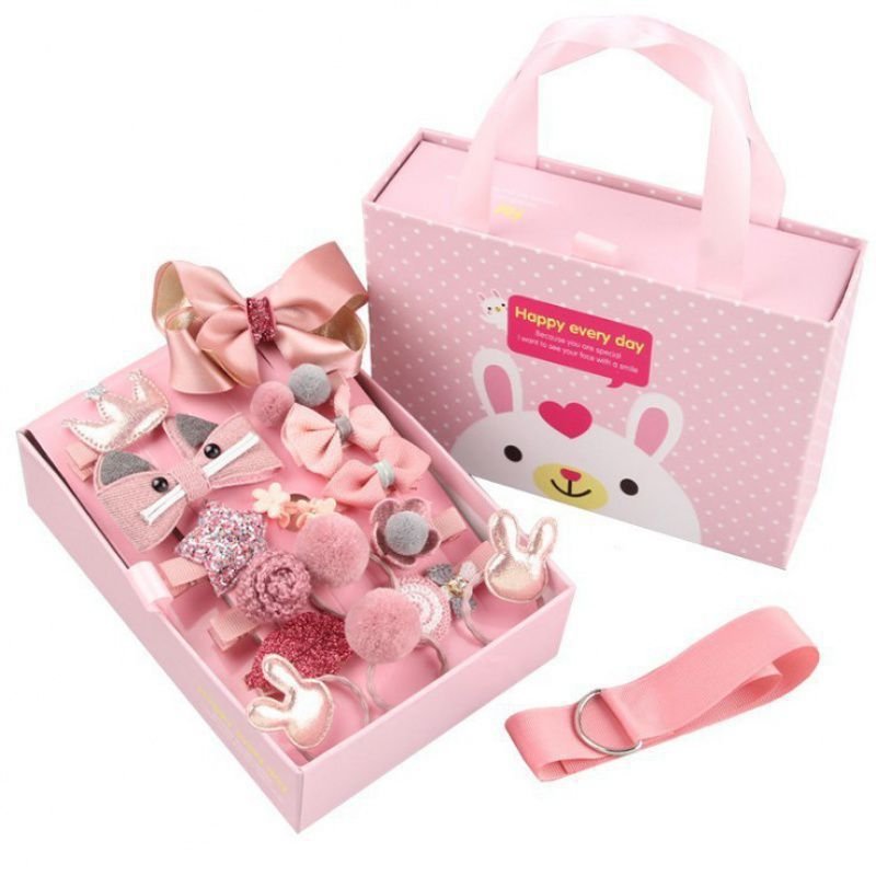 Children 18Pcs Sets Bobby Pins Hair Clips Ornaments Bow Hairgrips Hair Accessories For Toddler Girls Gift Box Hair Ties Set