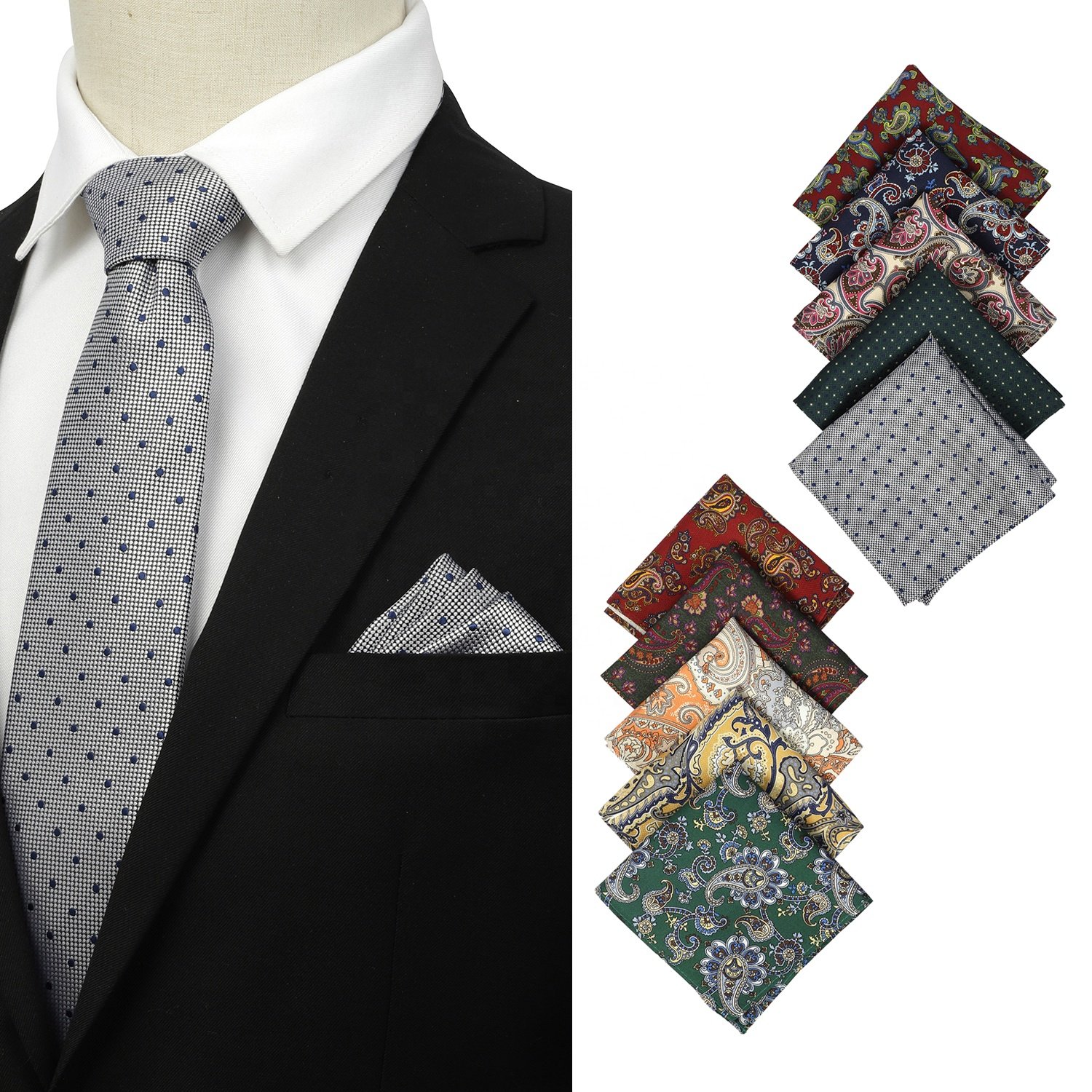 Wholesale Man Multicolored Tie Company Logo Handkerchief Custom Print Mens Ties And Pocket Square Two Piece Set