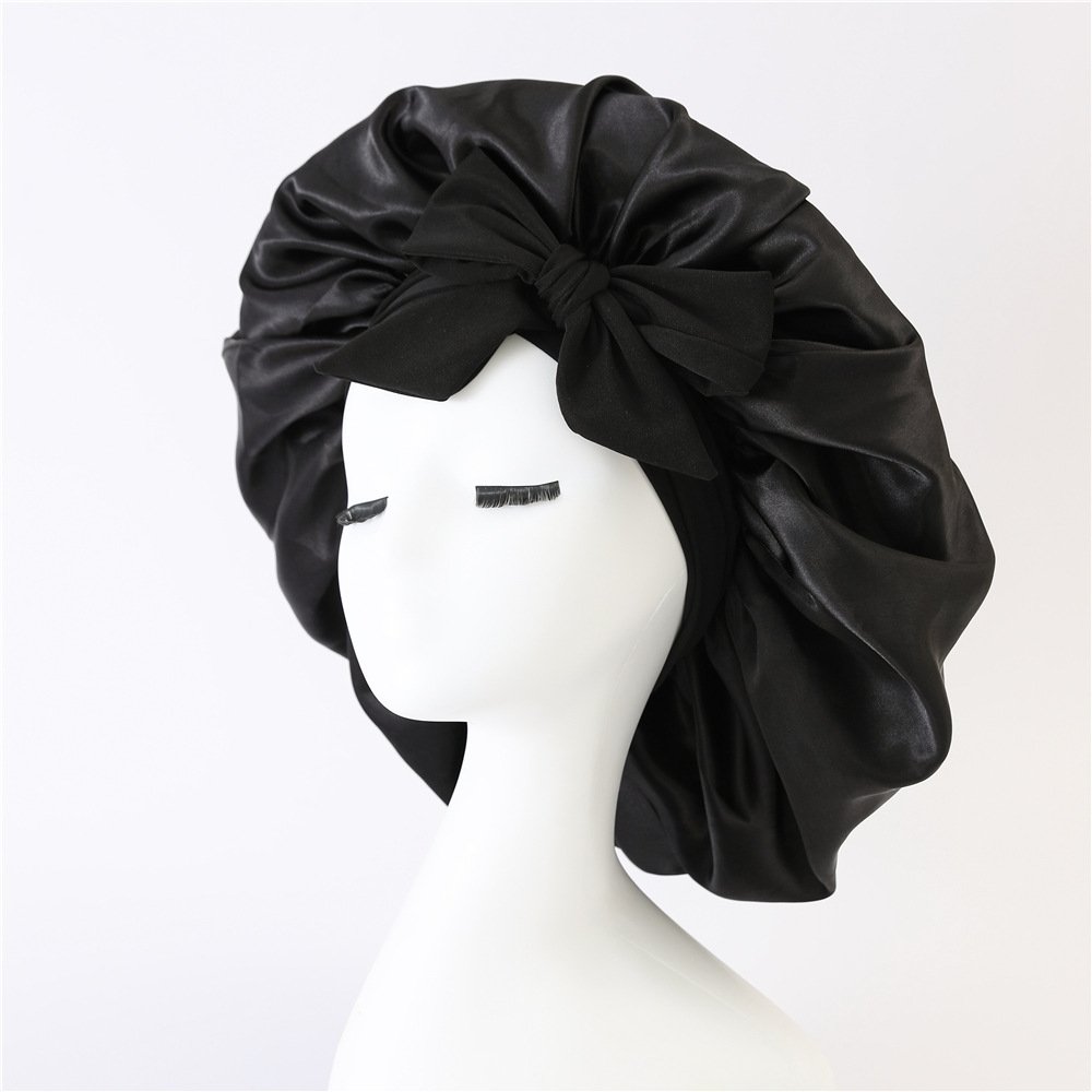 Custom Logo Hair Bonnets for Women Satin Soft Elastic Band Silky Sleeping Cap Big Bonnets for Women Bonnet for Braids