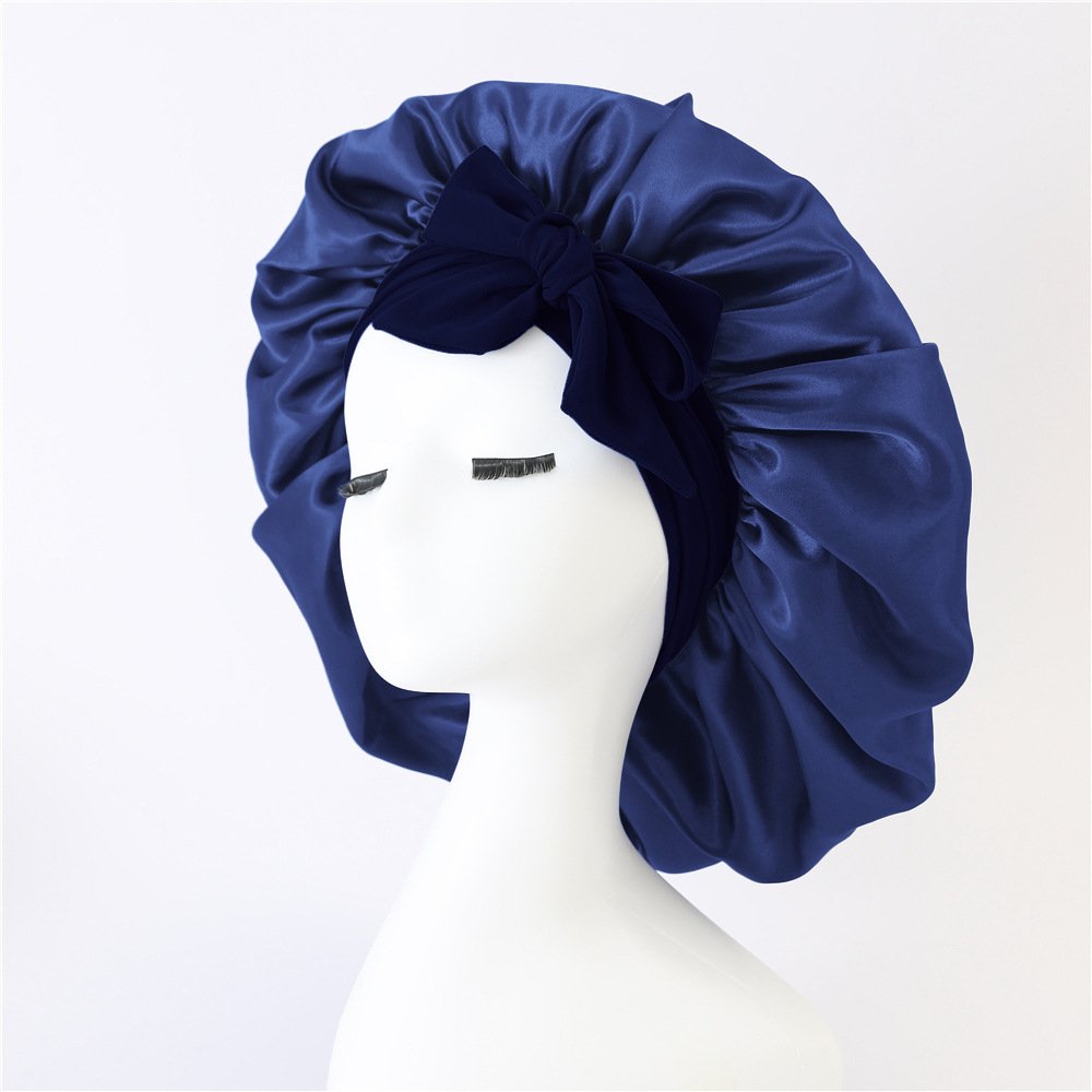 Custom Logo Hair Bonnets for Women Satin Soft Elastic Band Silky Sleeping Cap Big Bonnets for Women Bonnet for Braids