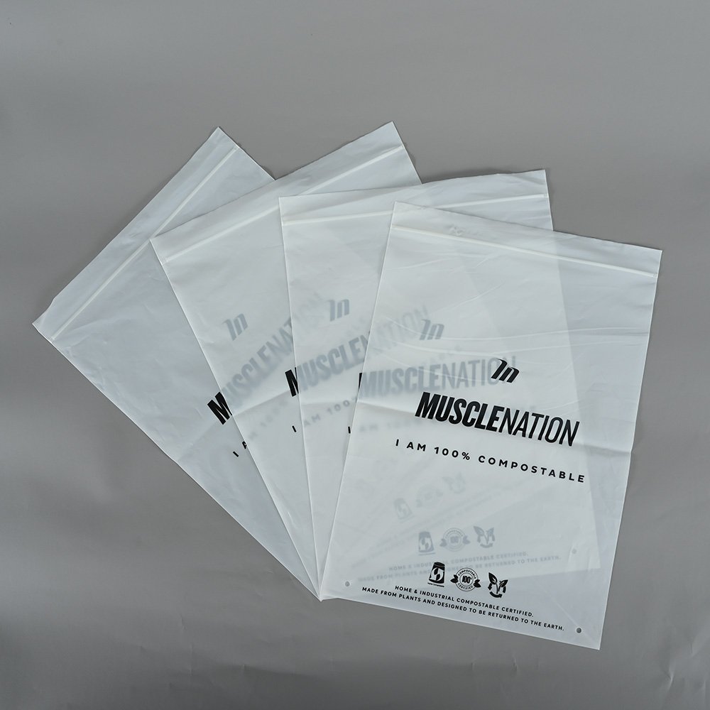 Wholesale clothing zipper bag environmental protection printing PLA frosted self sealing storage T-shirt underwear packaging bag