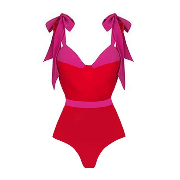 JSN High quality summer beachwear suit with skirt patchwork bowknot one piece swimwear