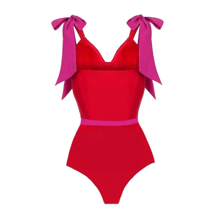 JSN High quality summer beachwear suit with skirt patchwork bowknot one piece swimwear