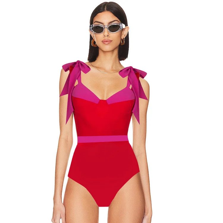 JSN High quality summer beachwear suit with skirt patchwork bowknot one piece swimwear