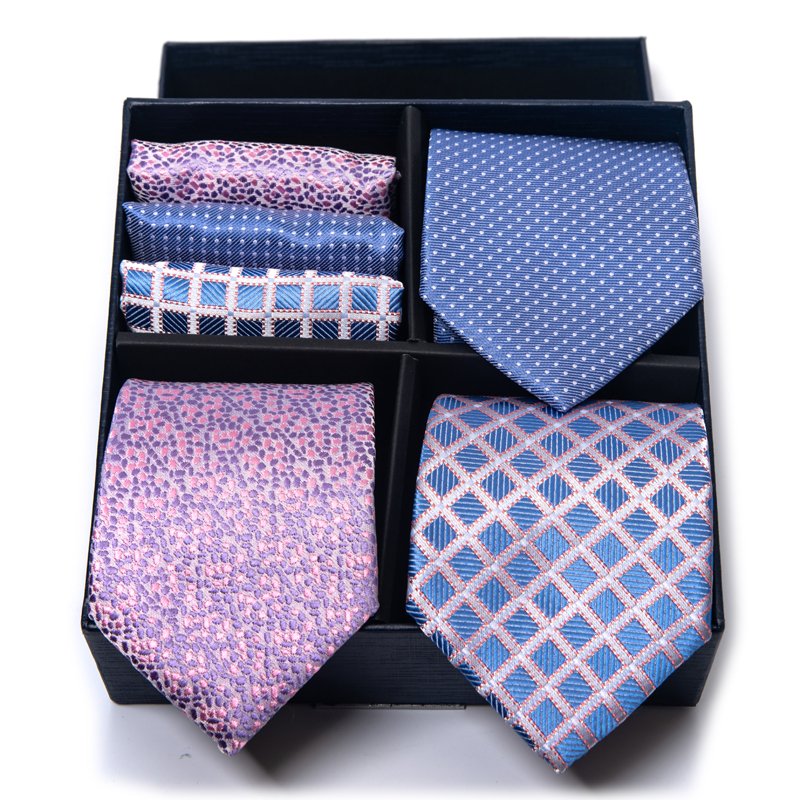 Luxury Gift Box 3 Set Tie Handkerchief Cufflink Set Pocket Squares Necktie For Men Suit Accessories Black Golden Dot