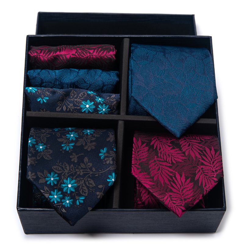 Luxury Gift Box 3 Set Tie Handkerchief Cufflink Set Pocket Squares Necktie For Men Suit Accessories Black Golden Dot