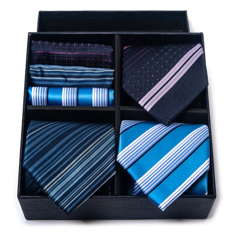 Luxury Gift Box 3 Set Tie Handkerchief Cufflink Set Pocket Squares Necktie For Men Suit Accessories Black Golden Dot