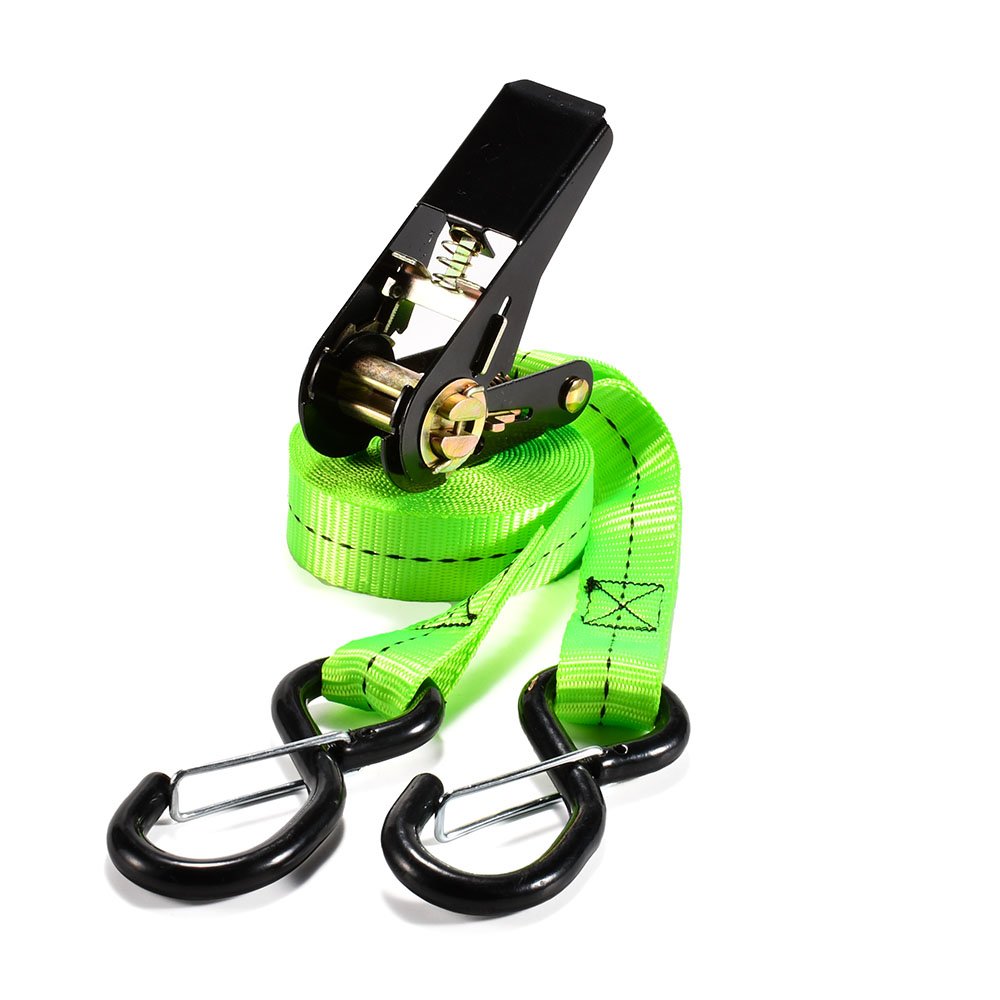 High Quality 2pk 1 Inch 25mm Cargo Lashing Black E Coating Ratchet Tie Down Strap Set with S Hooks