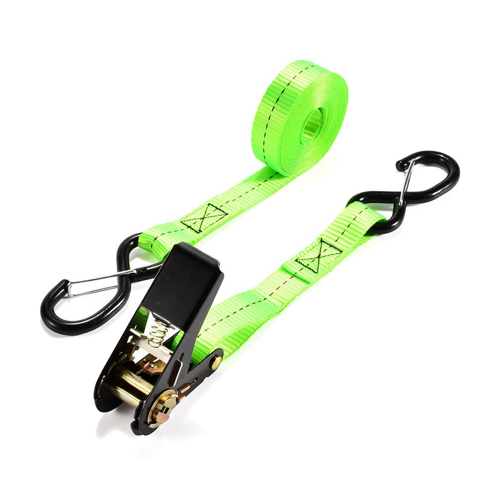 High Quality 2pk 1 Inch 25mm Cargo Lashing Black E Coating Ratchet Tie Down Strap Set with S Hooks