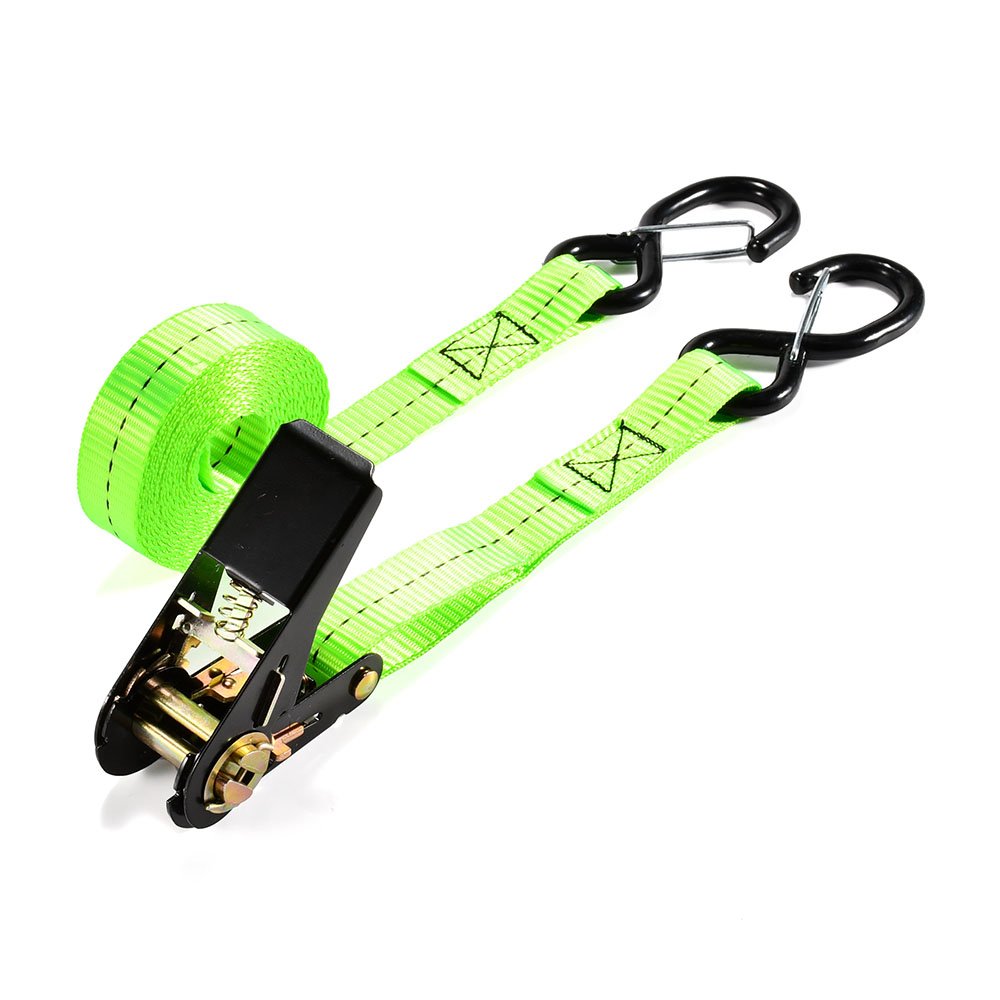High Quality 2pk 1 Inch 25mm Cargo Lashing Black E Coating Ratchet Tie Down Strap Set with S Hooks