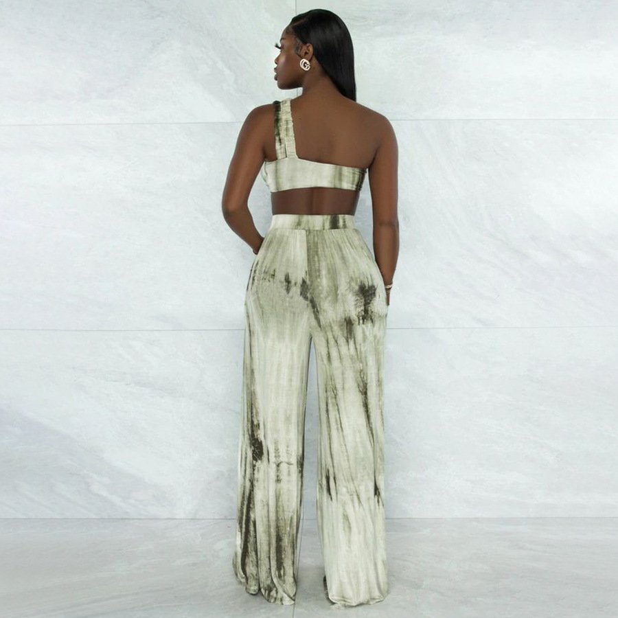 Summer Wholesale Fall Women Clothing Tie Dye Sleeveless Crop Top Lounge Wear 2pcs Pants Set