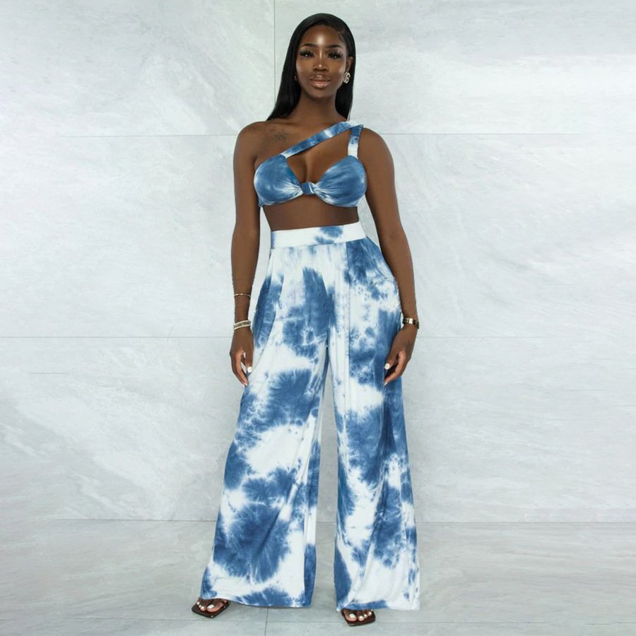 Summer Wholesale Fall Women Clothing Tie Dye Sleeveless Crop Top Lounge Wear 2pcs Pants Set