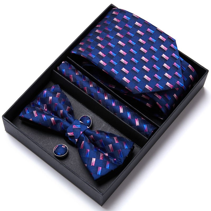 OEM Quality Tie Set For Men Hanky Cufflinks Bowtie Sets Floral Corbatas Hombre 7.5 cm Gravata Slim Tie