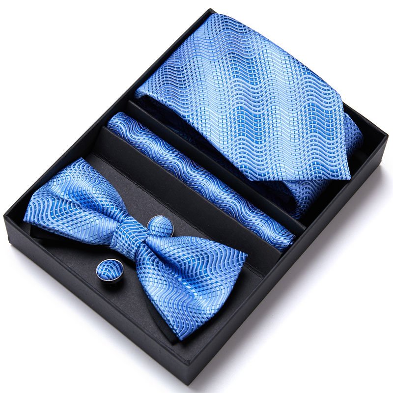 OEM Quality Tie Set For Men Hanky Cufflinks Bowtie Sets Floral Corbatas Hombre 7.5 cm Gravata Slim Tie