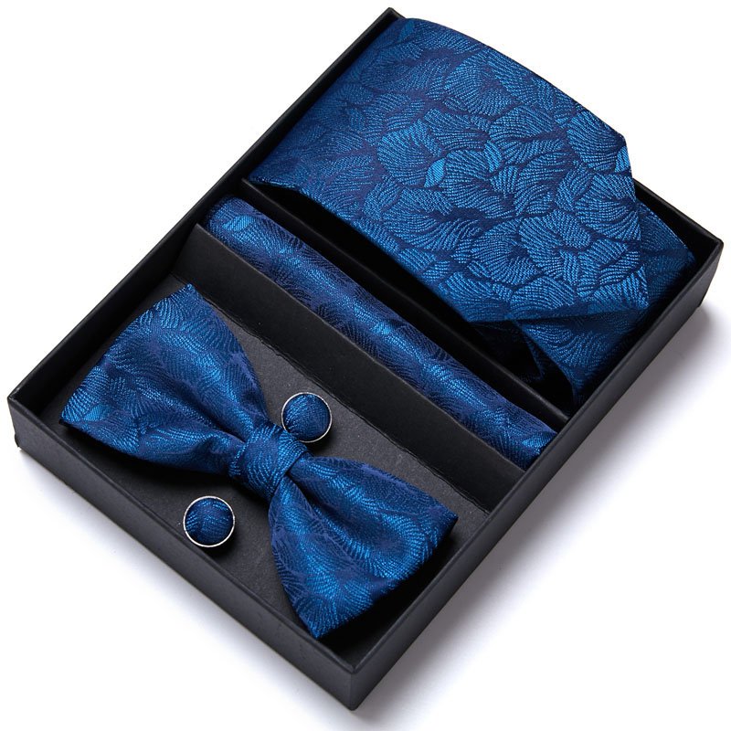 OEM Quality Tie Set For Men Hanky Cufflinks Bowtie Sets Floral Corbatas Hombre 7.5 cm Gravata Slim Tie