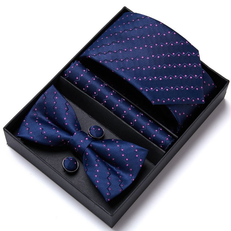OEM Quality Tie Set For Men Hanky Cufflinks Bowtie Sets Floral Corbatas Hombre 7.5 cm Gravata Slim Tie