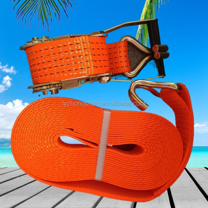 Ratchet Strap Factory 50mm 5000kg Orange Webbing Heavy Duty Truck cheap ratchet strap With J Hooks ratchet tie down set
