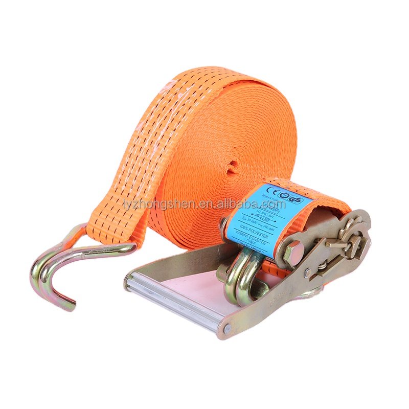 Ratchet Strap Factory 50mm 5000kg Orange Webbing Heavy Duty Truck cheap ratchet strap With J Hooks ratchet tie down set