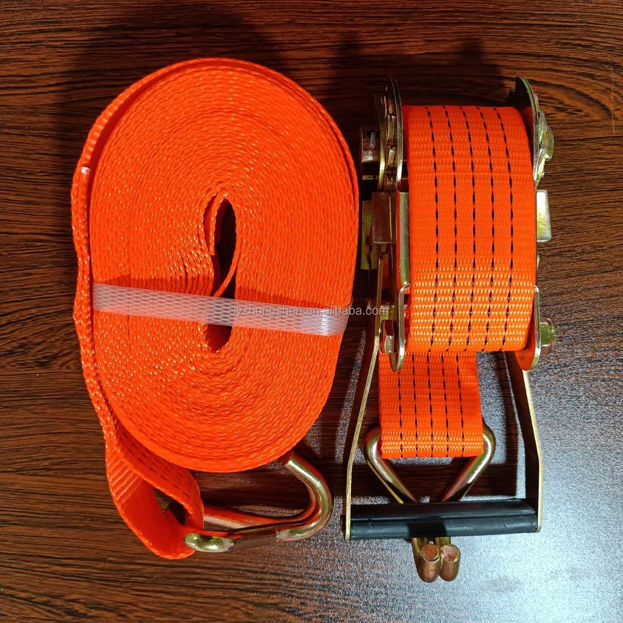 Ratchet Strap Factory 50mm 5000kg Orange Webbing Heavy Duty Truck cheap ratchet strap With J Hooks ratchet tie down set