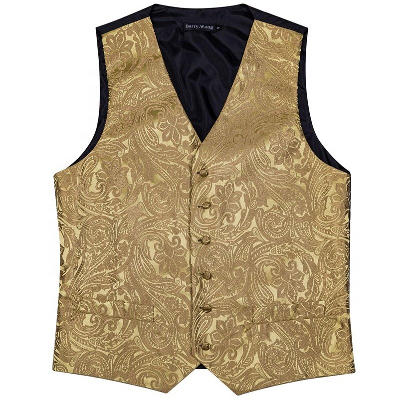High Quality Formal Men Vest Paisley Jacquard Silk Tie Suit Waistcoat Set Wedding 5PCS