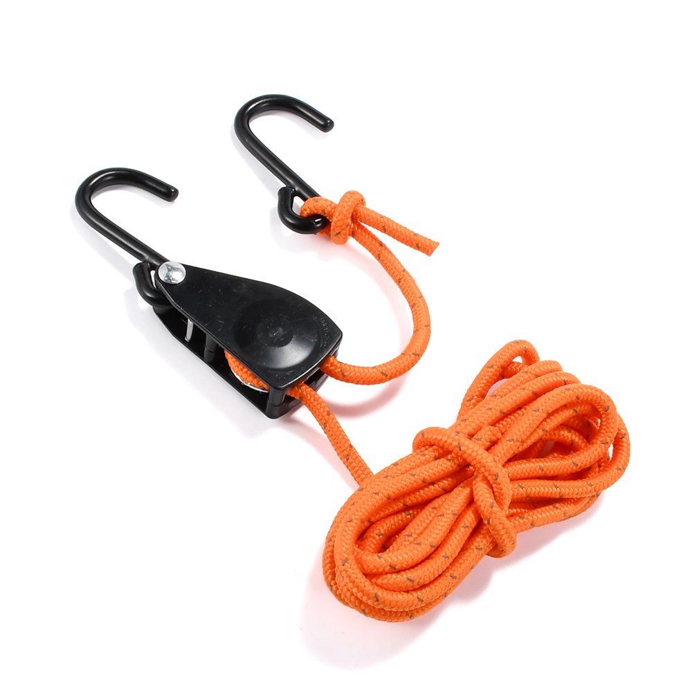 OEM 1/4 inch 150Lbs Reflective Thread Led Grow Light Hanger Rope Ratchet Tie Downs with Plastic Coated S Hooks