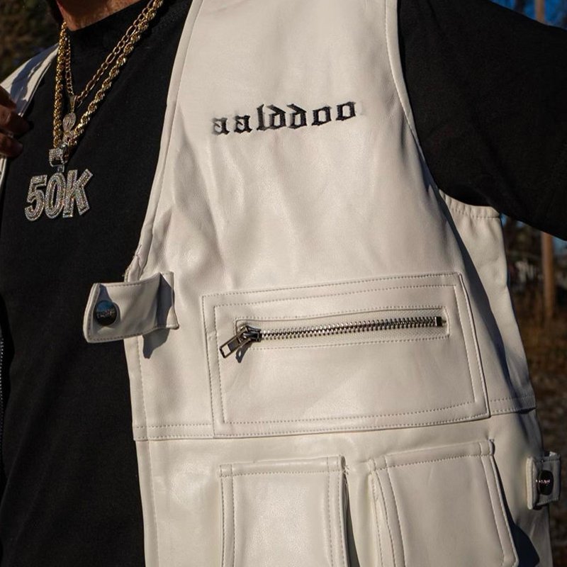 YSJY OEM Custom logo design Leather Cargo Vest And Leather Stacked Pants Jogging Two Pieces Set For Men