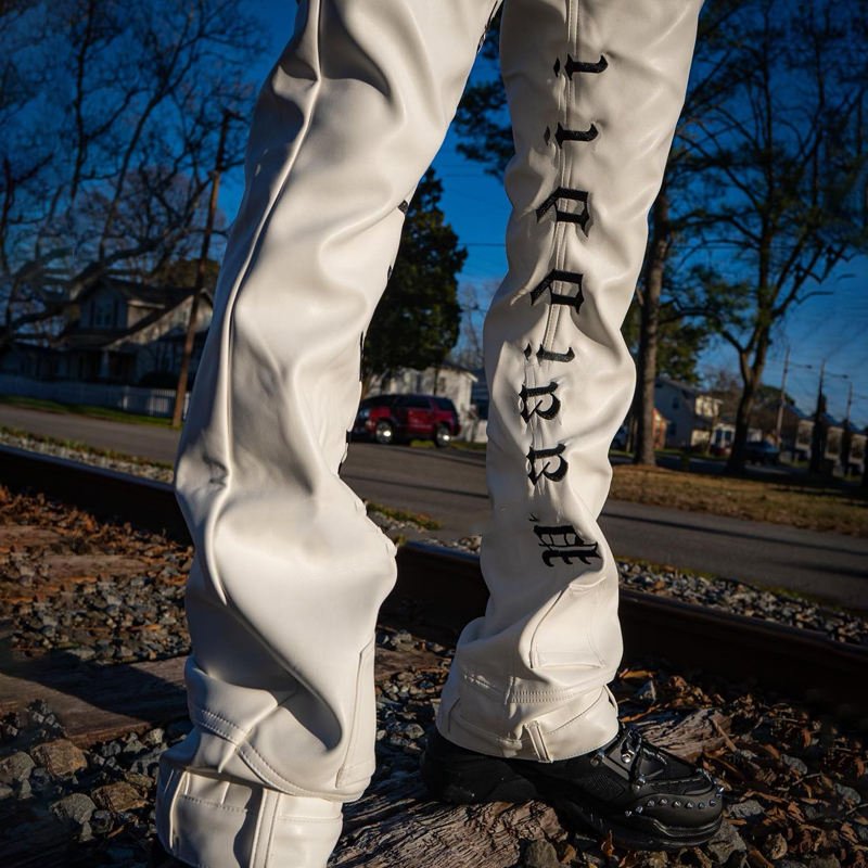 YSJY OEM Custom logo design Leather Cargo Vest And Leather Stacked Pants Jogging Two Pieces Set For Men