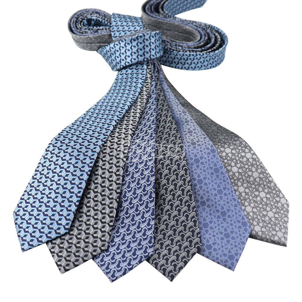 Business Casual Men Dogtooth Tie Blue Color Silk Woven Geometry Private Label Ties For Men Modern