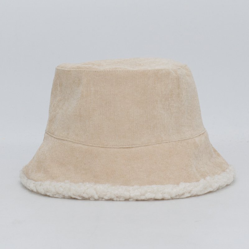 Winter Thick Warm Sherpa Women Blank Plush Hats Custom Logo Reversible Corduroy Lamb Wool Furry Bucket Hat