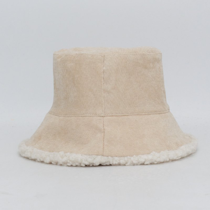 Winter Thick Warm Sherpa Women Blank Plush Hats Custom Logo Reversible Corduroy Lamb Wool Furry Bucket Hat